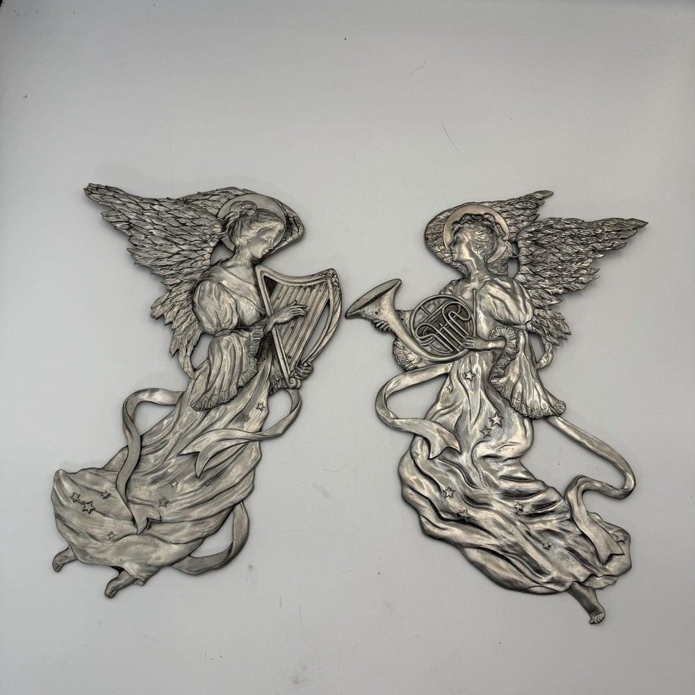 Vintage Set Of 2 Cast Seagull Pewter Angel 1990